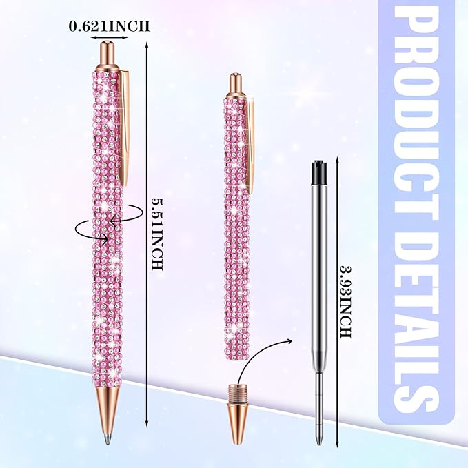 Ireer 4 Pcs Bling Rhinestone Sparkly Pens for Women Diamond Ink Crystal Glitter Metal Ballpoint Bedazzled Fancy Pens 4 Pcs 1.0mm Refills(Pink Series Color)