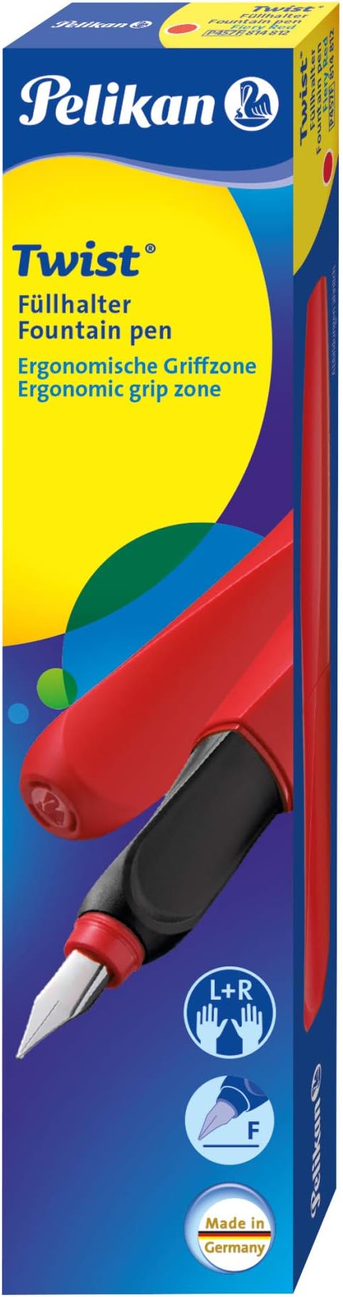 Pelikan Twist Fountain Pen with 1 Ink Cartridge, Fine Nib, Fury Red, Boxed (814812)