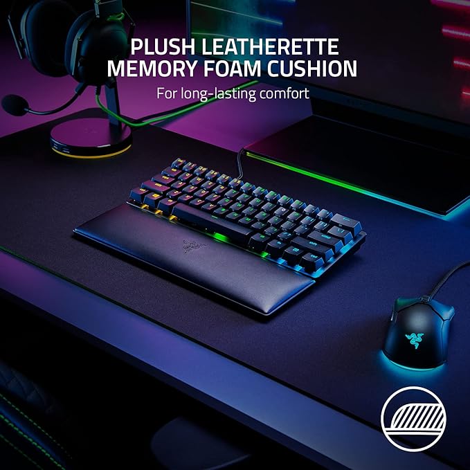 Razer Ergonomic Wrist Rest for Mini Keyboards: Plush Leatherette Memory Foam Cushion - Anti-Slip Rubber Feet