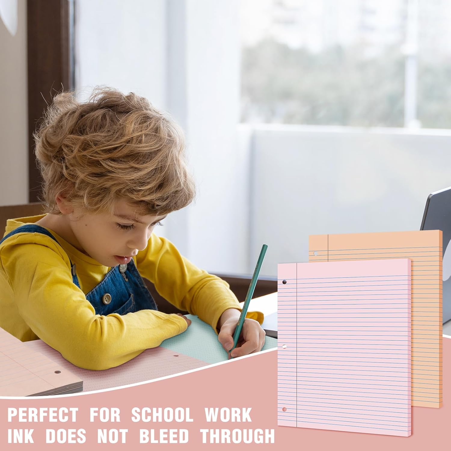 PerKoop 12 Pack 600 Sheets Colored Lined Paper Bulk Wide Ruled 8 x 10.5 Inches, Pastel Loose Leaf Notebook Paper 3 Hole Punched Filler for Back School Classroom Supplies(Fantasy Color)