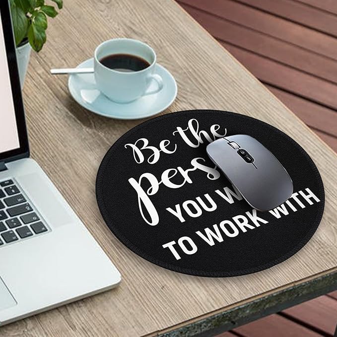 Gctriki Black Computer Mouse Pad for Desk, Funny Small Round Mousepad for Laptop Gaming Work, Inspirational Office Desk Decor Accessories Supplies Gifts for Coworkers Men Women