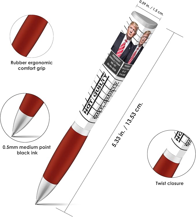 Trump Not Guilty Ballpoint Pen, MAGA Not Guilty Design, Trump Merchandise Donald Trump Gifts for Men & Women, Make America Great Again Donald Trump Not Guilty Pen - Imprinted In The USA (3-Sided Pen)