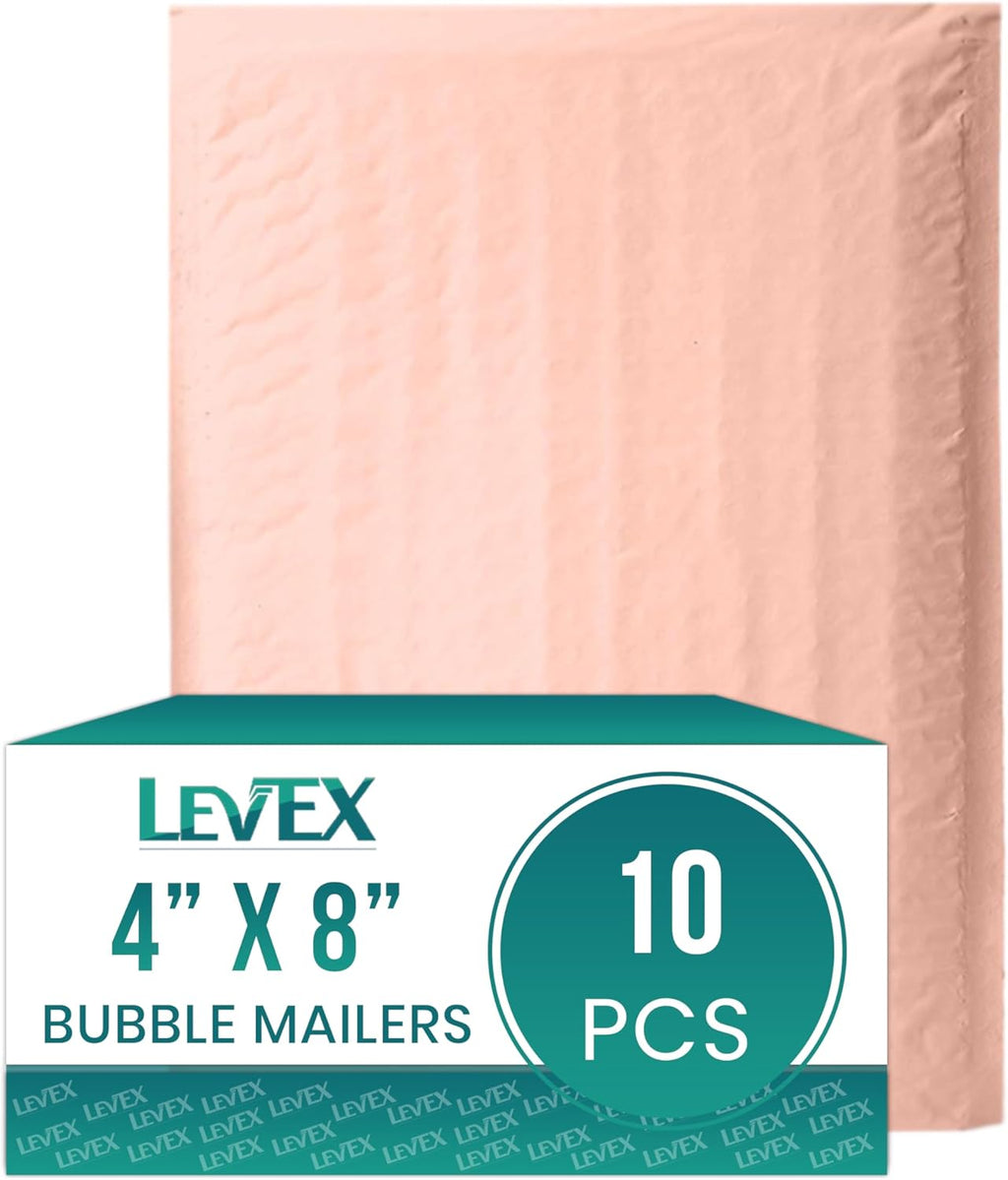 Levex - #000 4" x 8" [10 Pack] Light Pink Poly Bubble Mailers, Padded Envelope Mailers, Packing Envelope & Mailing Bags for Shipping