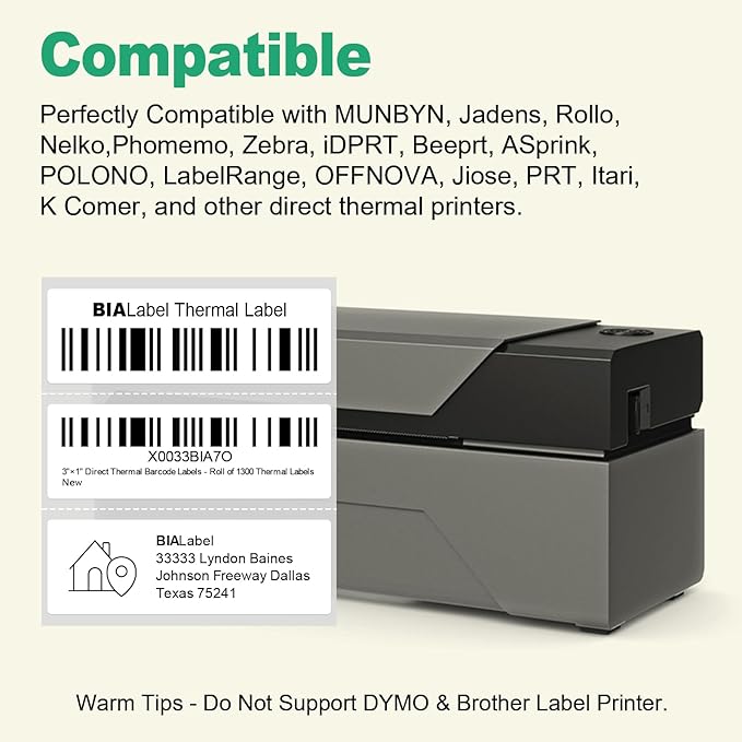 12 Rolls 3" X 1" Address Labels, 1300/Roll - Direct Thermal Labels Compatible with Zebra & Rollo Printers