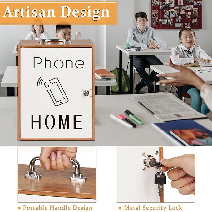 Cell Phone Holder Classroom 36 Slots Wooden Cell Phone Storage Cabinet Pocket Chart with Handle and Security Lock for Classroom Office (36 Grid Cabinet Cherry)