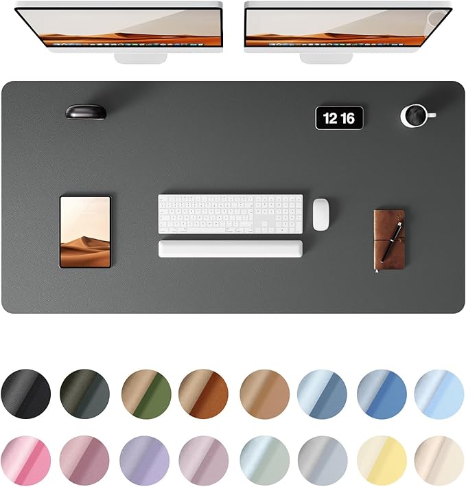 YSAGi Leather Desk Protector, Office Mat, Large Mouse Mat, Non-Slip PU Leather Blotter, Laptop Desk Pad, Waterproof Writing Pad for Office and Home (Dark Grey, 47.2" x 23.6")