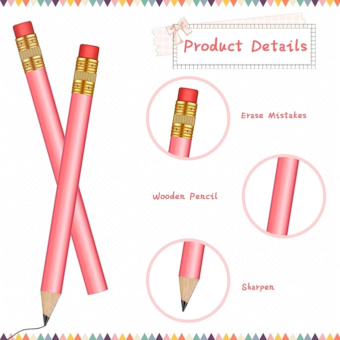 Chivao 288 Pieces Golf Mini Pencils Bulk with Eraser #2 HB Golf Short Pre Sharpened Pencils for Party Favors Office Supplies 4 Inch(Pink)