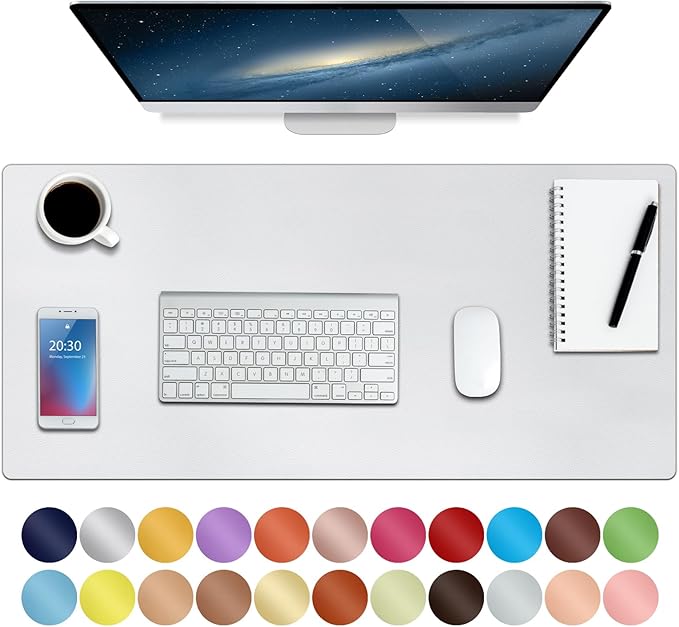 Boutilon Leather Mouse Pad,Extended Desk Pad for Keyboard and Mouse Non-Slip Study Desk Writing Pad Desktop Protector for Home Office Accessories,30"x 14"(M-White)