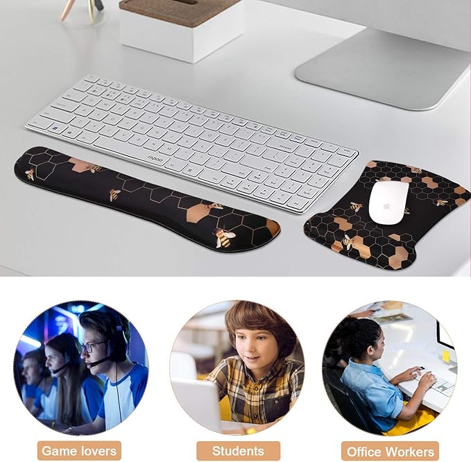 iCasso Ergonomic Mouse Pad with Wrist Rest, Keyboard Wrist Rest Mouse Wrist Rest, Made of Memory Foam, Easy Typing and Relieve Wrist Pain, Perfect for Computer Keyboard Office (A-Honeycomb)