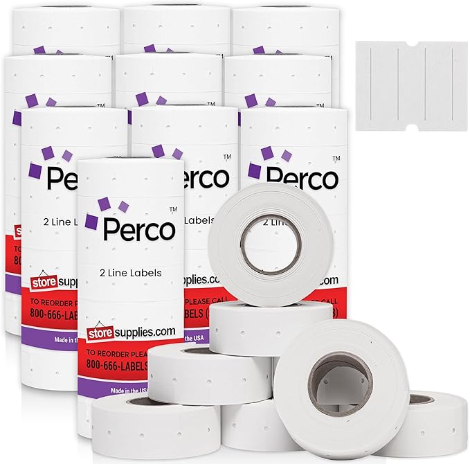 Perco 2 Line White Labels - 80 Rolls, 10 Sleeves, 80,000 Blank Price and Date Gun Labels for Perco 2 Line Price and Date Guns - Made in USA