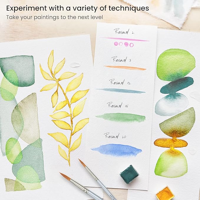 ARTEZA Watercolor Paint Brushes, Set of 5, Round Synthetic Soft-Bristle Brushes