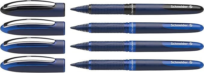 Schneider 183084 One Business Rollerball Pen (Indelible with 0.6 mm Line Width, Made in Germany) Set of 4, 3 x Blue, 1 x Black