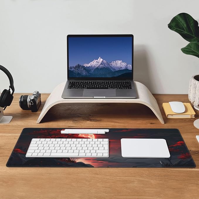 Gaming Mouse Pad Desk Pad,Extended Big Mouse Pad,31.5x11.8 Inch Long Computer Keyboard Mouse Mat Mousepad with 3mm Non-Slip Base and Stitched Edge for Gaming and Office… (Red Moon Canyon)