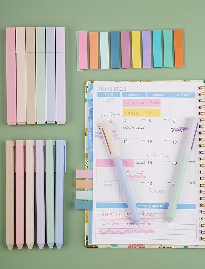 NiArt Bible Highlighters and Pens No Bleed Set of 14-Morandi-Colored Ink Highlighters, Gel Pens, Sticky Notes Set with Transparent Storage Box-Perfect for Bible Study, Note-Taking and Creative Writing