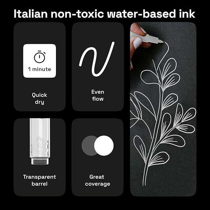 ARTISTRO 5 White Paint Pen for Rock Painting, Stone, Ceramic, Glass, Wood, Tire, Fabric, Metal, Canvas. Set of 5 Acrylic Paint White Marker Water-based Extra-fine Tip