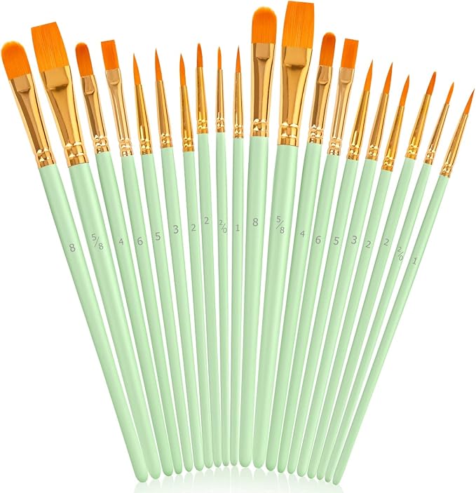 Soucolor Watercolor Paint Brushes Set, 40Pcs Round Pointed Tip Painting Supplies for Acrylic Painting Oil Watercolor Halloween Pumpkin Ceramic Crafts Supplies Rock Body Face Nail Art, Mint Green