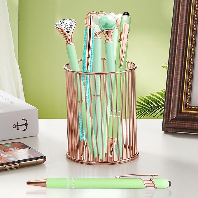 Teacher Pens, 6 Pcs Green Pens Cool Pens Ballpoint Pens Bulk, 1.0mm Medium Point Black Ink Pens Diamond Pens with Crystal, Office and School Supplies Nice Pens Gifts for Women (Green)