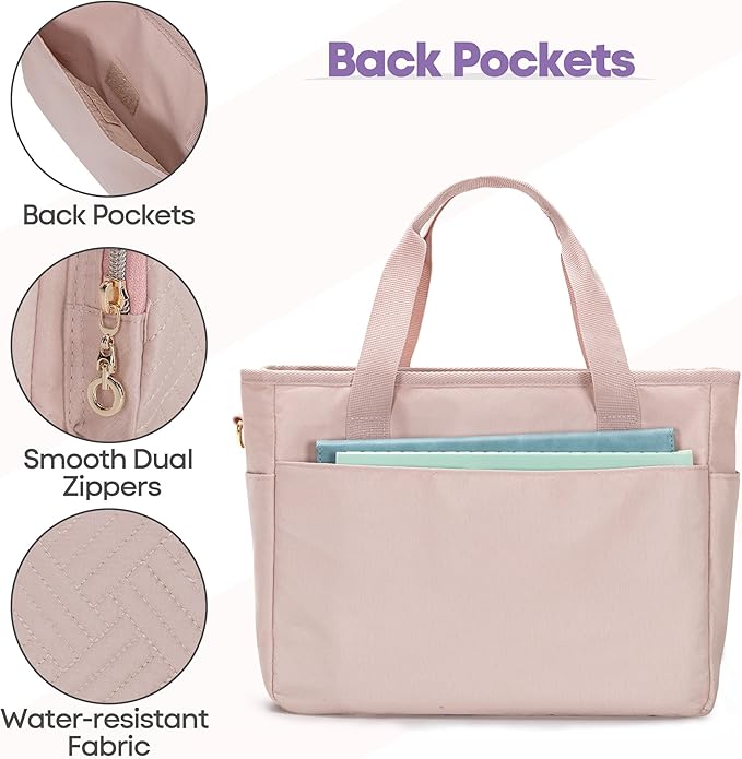 Teamoy Bible Tote Bag for Women, Bible Cover Carrying Case Church Bag with Water Bottle Pocket and Shoulder Strap, Pink Quilted