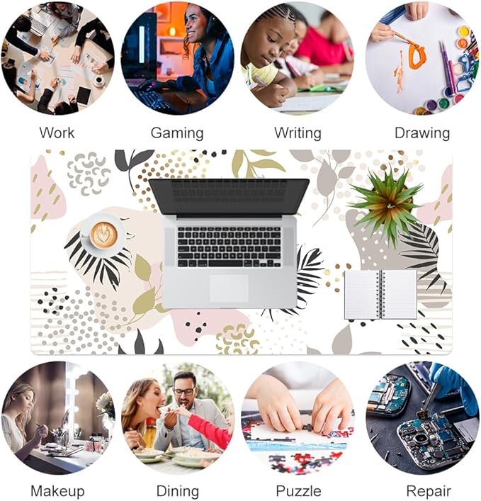 QIYI Large Mouse Pad, Exotic Pattern Desk Mat for Desktop, Women Girls Office Décor Desk Accessories, PU Leather Waterproof Gaming Mousepad, Tropical Plants Gold Desk Pad Computer Mat, 31.5" x 15.7"