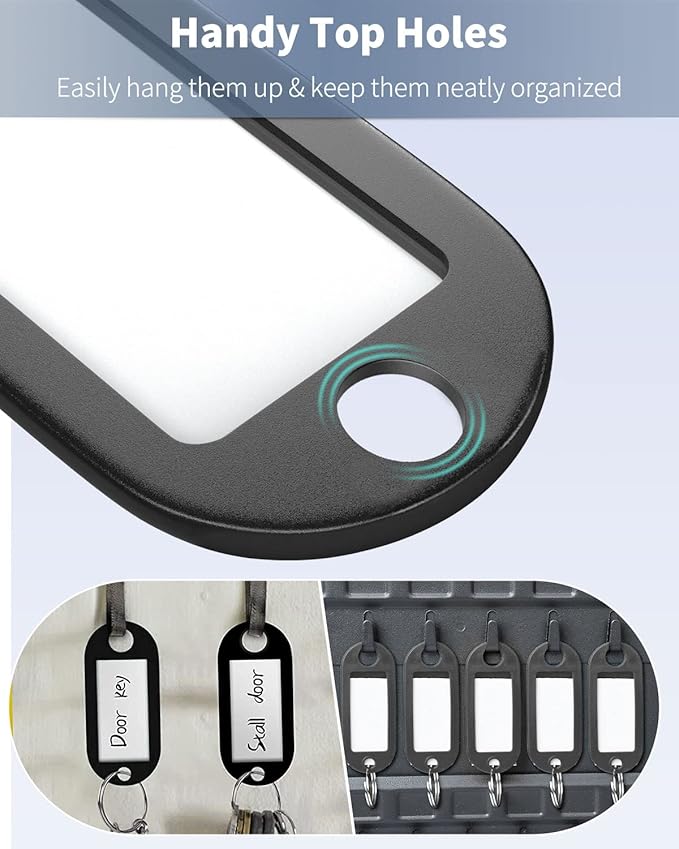 Uniclife 10 Pieces Key Tags 2 Inch Soft Plastic Key Chain Tags with Blank Paper Labels Clear Windows Protective Films and Split Rings Flexible Item Identifiers, Black