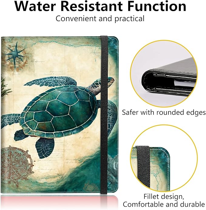 Turtle Padfolio Folder with Clipboard,Portfolios Organizer Clipboards with Storage Clipboard Writing Pad PU Leather Conference Document Organizer with Business Card Holder