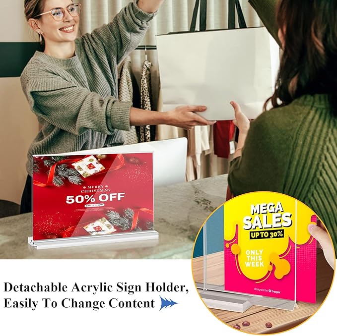 Arrobust Acrylic Sign Holder 11 x 8.5 Inch Horizontal T Shaped Double Sided Table Menu Display Stand Clear Plastic Paper Flyer Display Holder for Office, Store Desktop Display Holder, 4 Pack