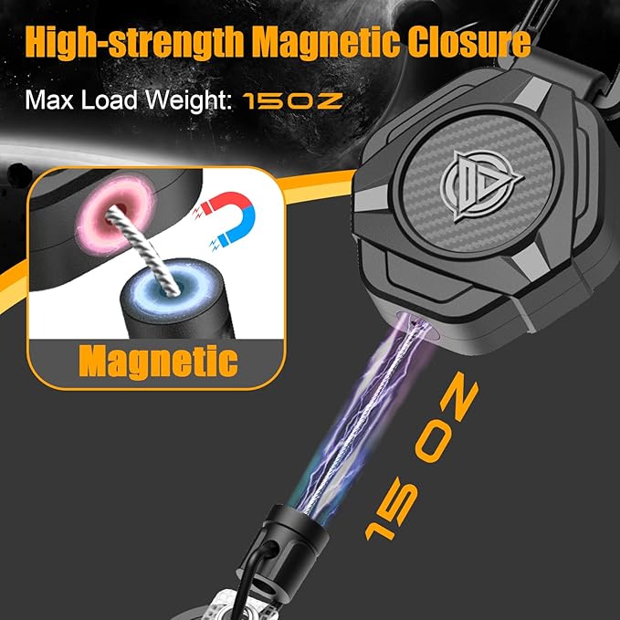 Oaridey Magnetic Retractable Keychain, Heavy Duty Carabiner Badge Holder with Phone Tether Tabs, Tactical ID Badge Reel with 31.8'' Coated Steel Cord and Lobster Clasp, Bearing 10.0 oz - 2 Pack