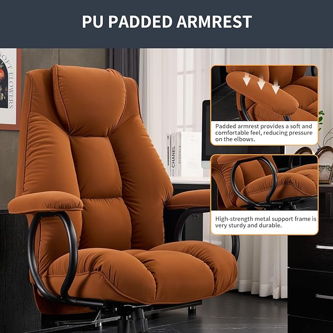 Office Chair Big and Tall, High Back Home Office Chair 400 lbs, Executive Office Chair with Ottoman, Ergonomic Office Chair with Padded Armrest, Swivel Computer Chair PU Leather (Khaki)