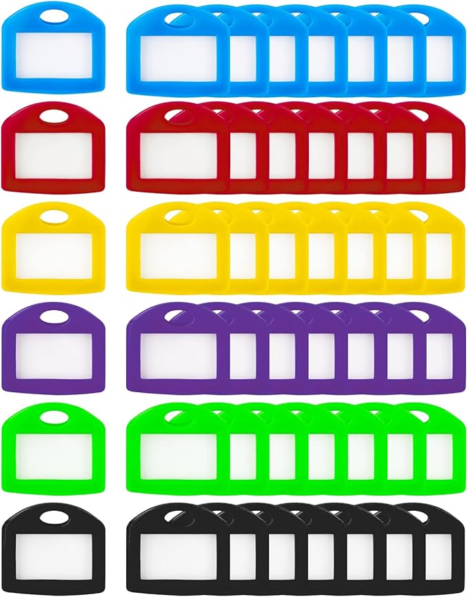 Uniclife 48 Pcs Key Cap Tags 1 Inch Key Covers Protectors with Blank Paper Labels and Clear Windows Soft Key Identifiers for Standard Regular Thin Flat House Keys (Not for Odd-Shaped Keys), 6 Colors