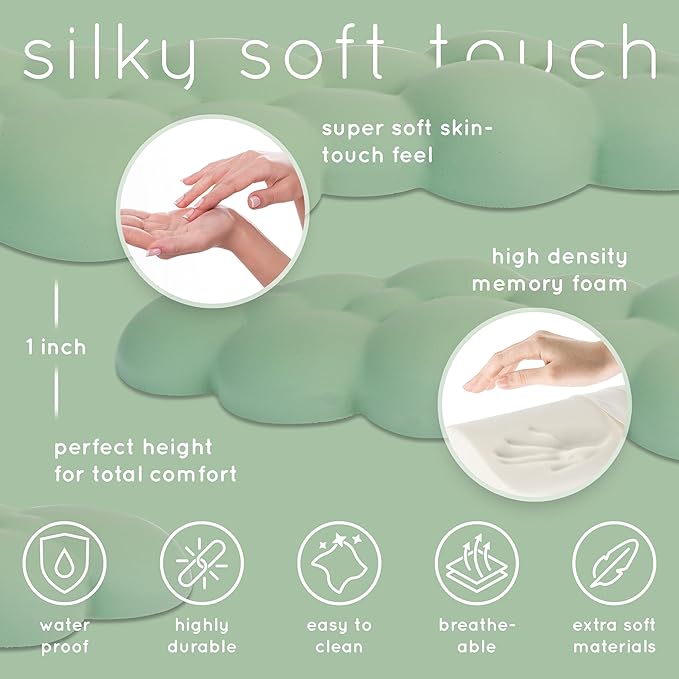 Qloud Cloud Wrist Rest Keyboard Wrist Rest for Computer Keyboard Pad, Cloud Keyboard Wrist Rest, Wrist Pad for Keyboard, Memory Foam, Non Slip Base, Comes with Mouse Pad - Pastel Green