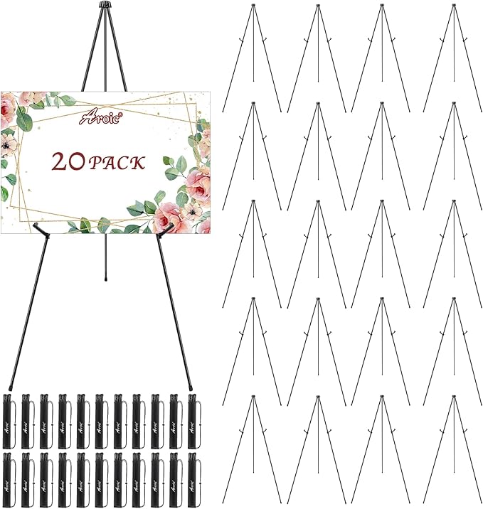 AROIC 63 "Easel Stand for Display, 20 Pack Portable Foldable Metal Easel, Easels for Signs Wedding Logos,Arts, Painting,Adjustable Floor Easels with 20 Storage Bag