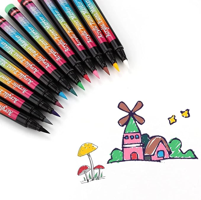 SMOOTHERPRO 36 Acrylic Paint Pens, Brush Tip (1-6mm) Acrylic Paint Markers, Fabric Markers for Textile, Canvas, Rock, Glass, Wood, Paper, Pumpkin, DIY