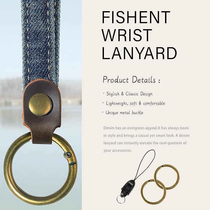 Fishent Denim Wristlet Keychain for Women Men, Cute Key Chain, Wrist Lanyards for Car Keys ID Badge Wallet Card Holder
