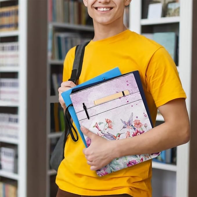 COEQINE Hummingbirds Book Covers for Bibles Hardcover Purple Floral Book Sleeves with Zipper Washable Protector Book Lovers Book Cloth