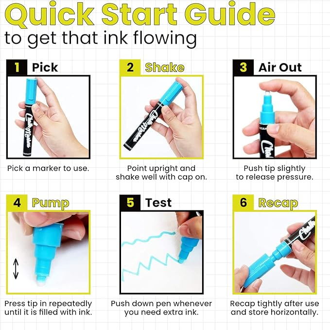 5 Yellow Chalkboard Chalk Markers - Yellow Dry Erase Markers for Blackboard, Chalkboard Signs, Windows, Glass | Variety Pack - Fine & Jumbo Size Ink Pen (1mm, 3mm, 6mm, 10mm, 15mm)