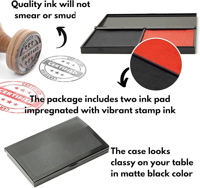 Ink Pad for Rubber Stamps, Stamp Pad for Clear Impression Stamping, Quality Felt Pad Black Ink, Red Ink, Blue Ink L (3.5 * 6.3) (Red & Black)
