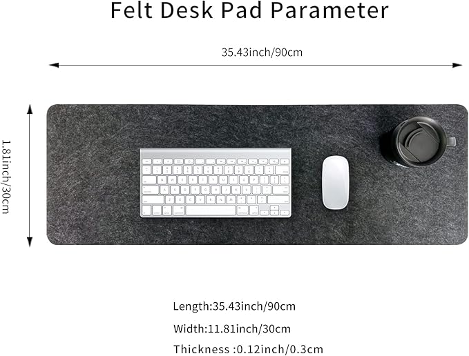 Felt Desk Mat | Computer Mat for Desk(36x12Inches) | Large Felt Mouse Pad and Keyboard Mat | Desk Protector for Office | Dark Gray