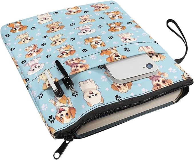 COEQINE Cute Dogs Book Covers For Soft Cover Books Teens Girls Blue Kawaii Dogs Paperbacj Large 9x11 Front Pocket for Phone Pencil Portable
