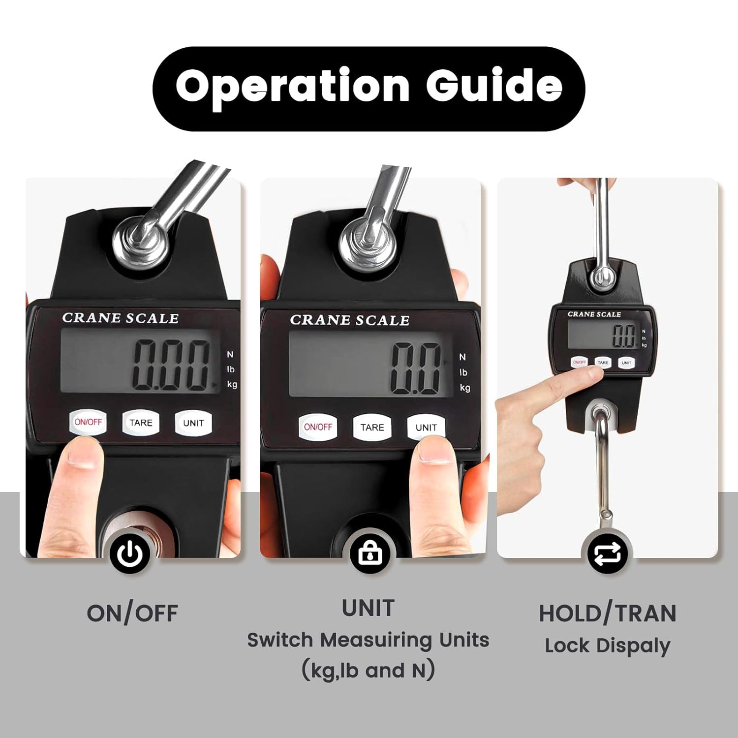 Digital Hanging Scale, 1102lb Crane Scale, 500kg Black Digital Electronic Weighing Scale with LCD Display for Hunting, Outdoor, Bass Fishing, Big Game, Farm