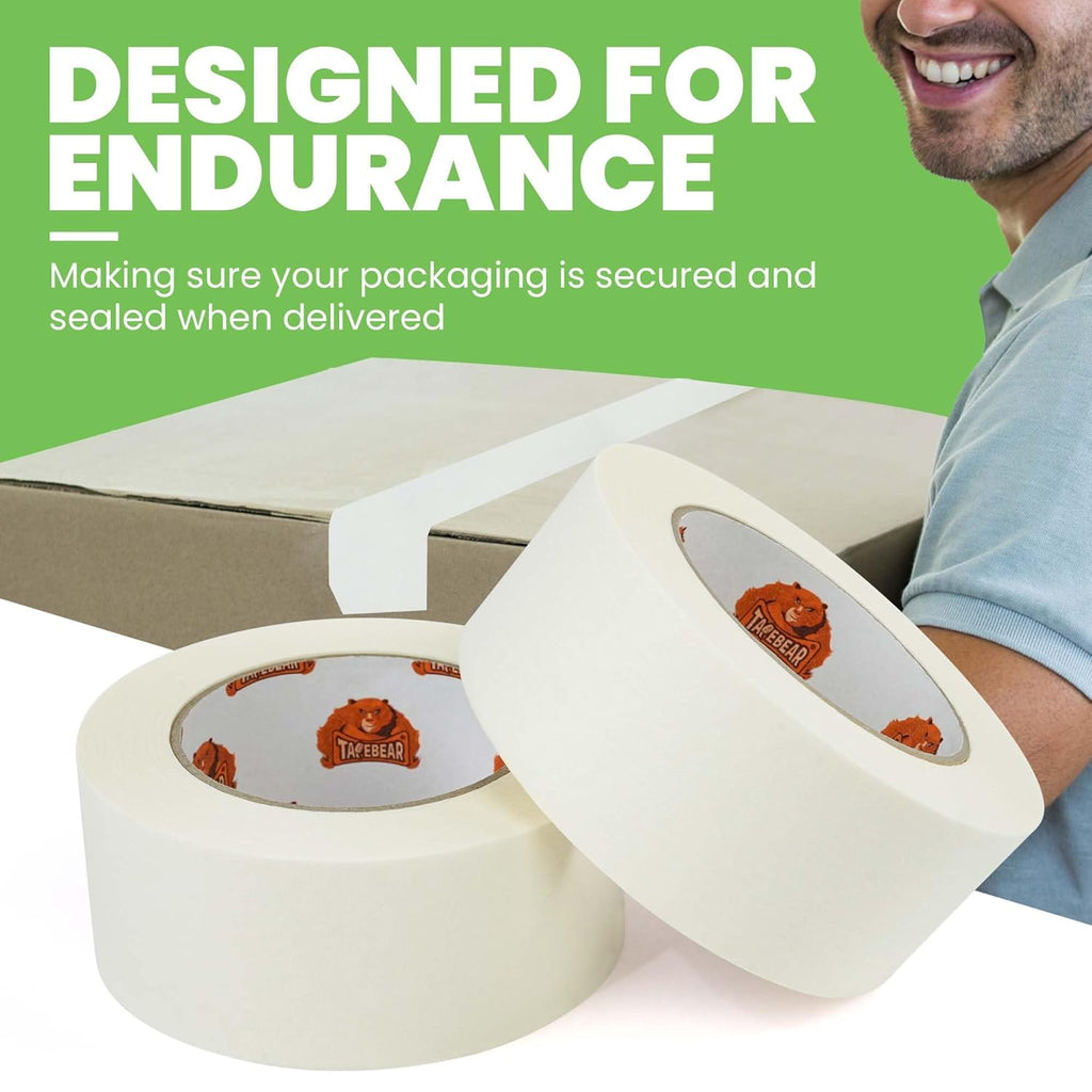 48Rolls Eco-Friendly Kraft Paper Tape 2Inch x 55Yard, White Paper Packing Tape, Biodegradable Recyclable Packaging Tape Self Adhesive Box Tape for Shipping, Sealing, Moving