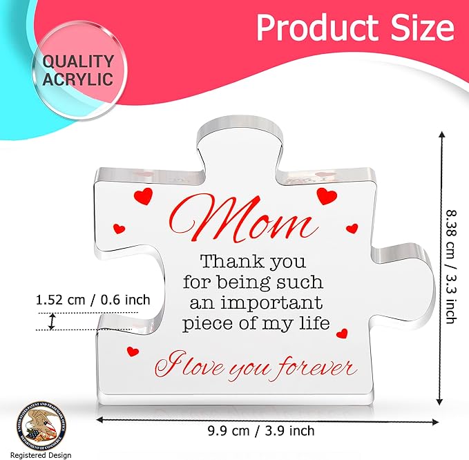 VELENTI Engraved Acrylic Block Puzzle - Mom Present, 4.1 x 3.5 inch - Cool Mom Gift from Daughter, Son, Dad - Heartwarming Birthday