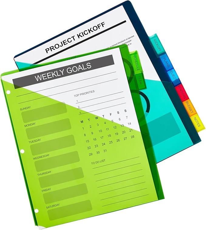 Avery Dividers for 3 Ring Binders, 8-Tab Sets, Two-Pocket Plastic Binder Dividers with Tabs, Multicolor, 1 Set (11907)