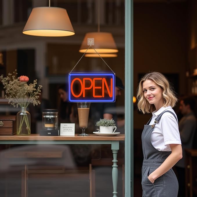 Bright and Eye-Catching LED Open Sign for Business - "16x 10" (red/blue) Transparent Acrylic Neon Sign | Ideal for Storefronts, Windows, Bars | Commercial LED Open Signs, Light-Up Open Signs