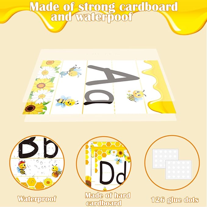Alphabet Letters for Wall - Bee Themed ABC Poster Classroom Wall Alphabet Preschool English Poster Kindergarten Elementary Classroom Wall Decor Nursery Home School Supplies