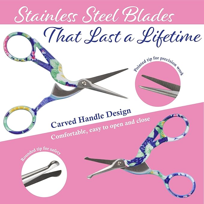 Stork Bird Rounded Safety Tip Embroidery Craft Stainless Steel Crane Scissors - Assortment E - 20 Pairs