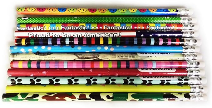 SKKSTATIONERY 288pcs Assorted Colorful Pencils Wooden Pencil with Eraser Pencil Assortment, Novelty Kids Awards & Incentives Pencils