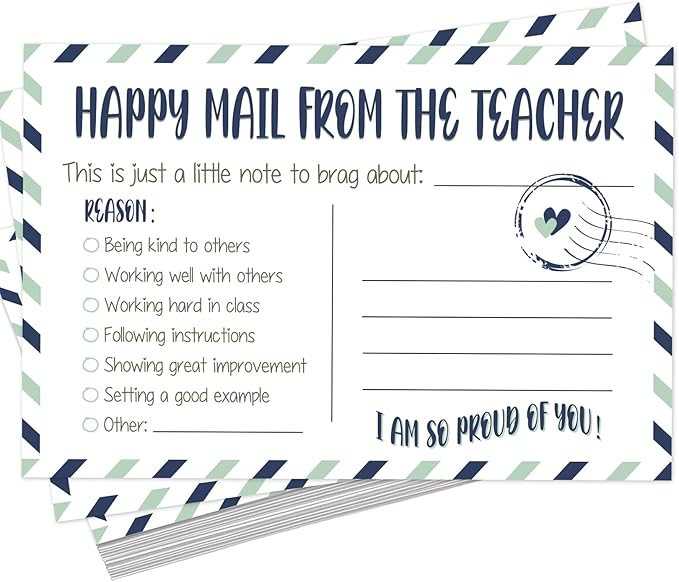 LOVEDMORE Happy Mail from Teacher to Students Incentive Cards, Teacher Mail for Elementary Classroom Rewards