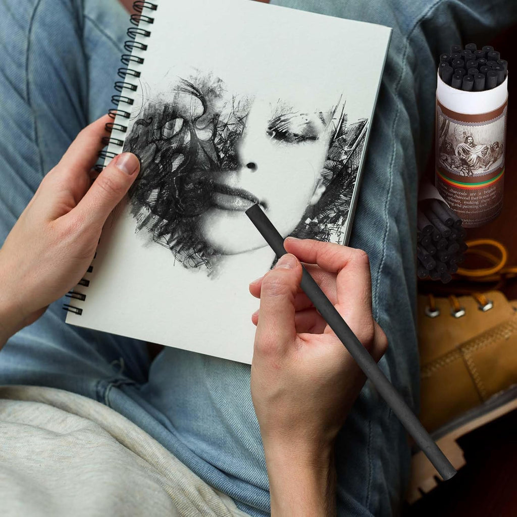 Gueevin 100 Pcs Willow Charcoal Sticks, Willow Charcoal, Artists, Beginners, Students, Perfect for Sketching, Drawing, Shading, and Fine Art (2-4mm,4-5mm,5-7mm,7-9mm)