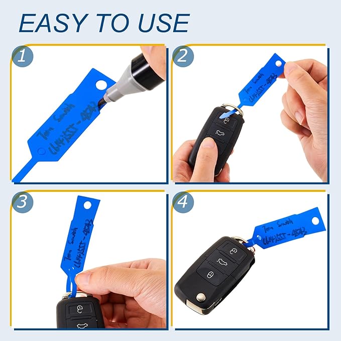 Lewtemi 1000 Pieces Self Lock Arrow ID Key Tags Car Parts Tags Key Ring Repair Labels for Office Automotive Shop Supplies(4 1/2'' X 3/4",Blue)