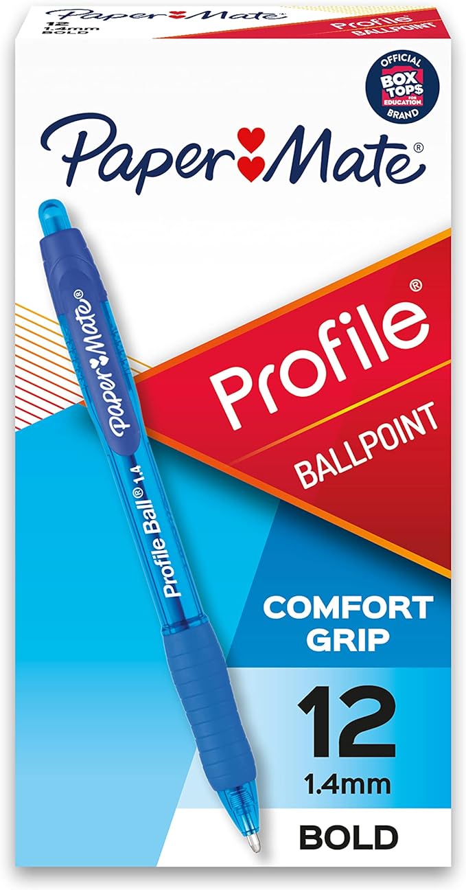 Paper Mate Profile Retractable Ballpoint Pens, Bold Point (1.4mm), Blue, 12 Count